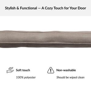 Close-up of corduroy draft stopper showing soft polyester ribbed texture in Taupe Mist color