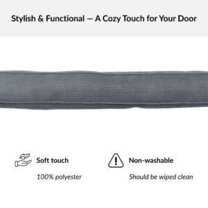 Close-up of corduroy draft stopper showing soft polyester ribbed texture in Graphite Gray color