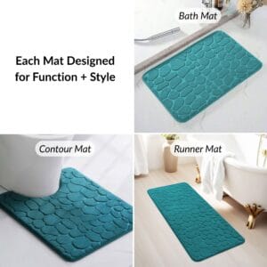 Bathroom mats set with bath, contour, and runner mats for function and style