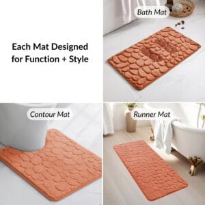 Bathroom mats set with bath, contour, and runner mats for function and style