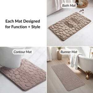 Bathroom mats set with bath, contour, and runner mats for function and style