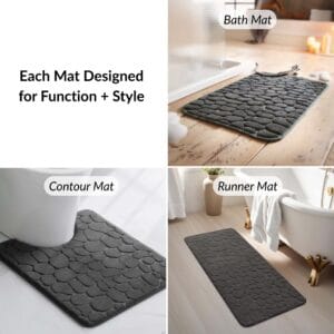 Bathroom mats set with bath, contour, and runner mats for function and style