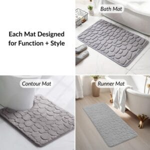 Bathroom mats set with bath, contour, and runner mats for function and style