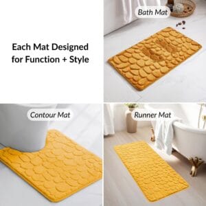 Bathroom mats set with bath, contour, and runner mats for function and style