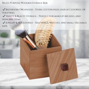 Wooden storage box used for makeup brush and hair accessories