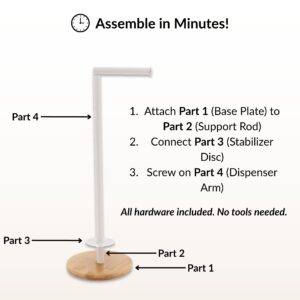 Easy-assembly toilet paper holder with four labeled parts