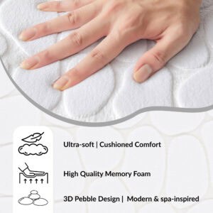 White pebble memory foam bathroom mat with cushioned comfort and 3D design