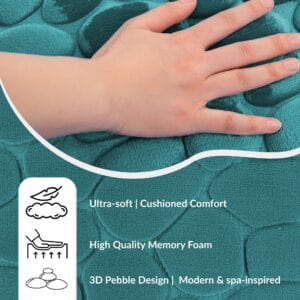 Peacock blue pebble memory foam bathroom mat with cushioned comfort and 3D design