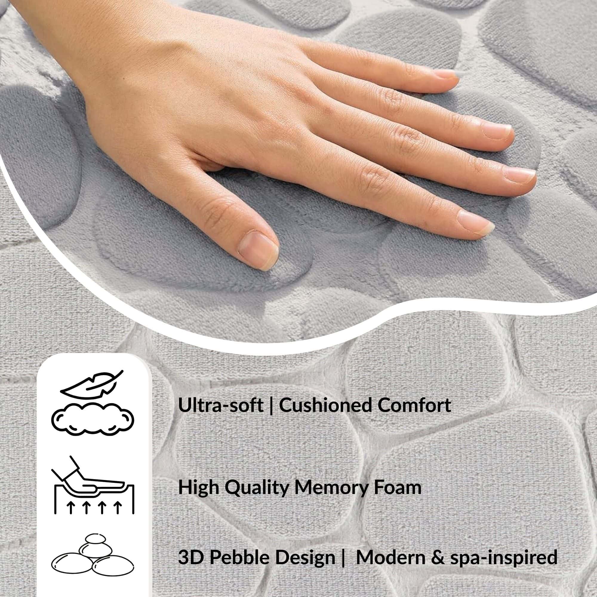 Yimobra 3 Pieces Memory Foam Bath Mat Set with U-Shaped Toilet Rug - Non Slip Super Soft Absorbent Quick Dry Bathroom Rugs for Bathtub, Vanity & Toilet Base, Gray