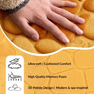 Mustard yellow pebble memory foam bathroom mat with cushioned comfort and 3D design