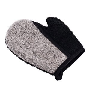 Black and gray dual-textured exfoliating mitt with thumb opening
