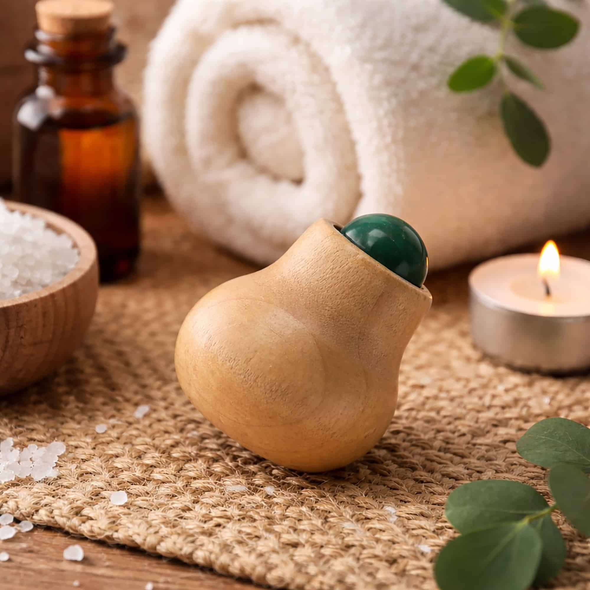 1-75568104-Natural Chic Wooden Face Massage Roller with Jade Stone 1