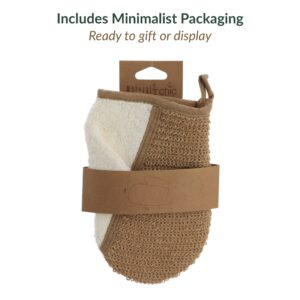 Exfoliating mitt in minimalist brown cardboard packaging labeled "Natural Chic"