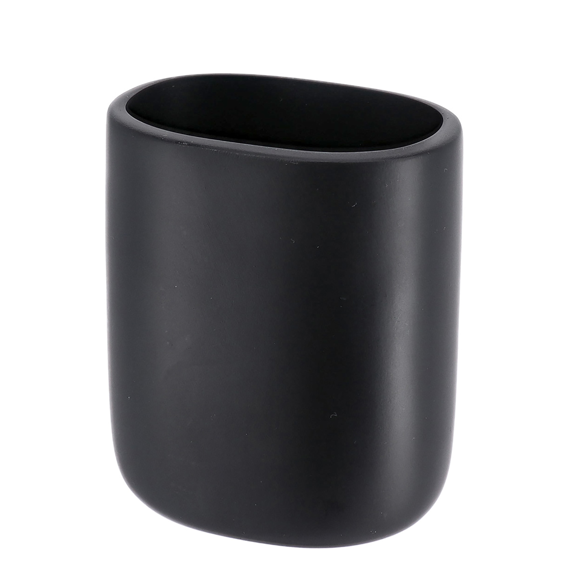 Black polyresin bathroom tumbler on white background