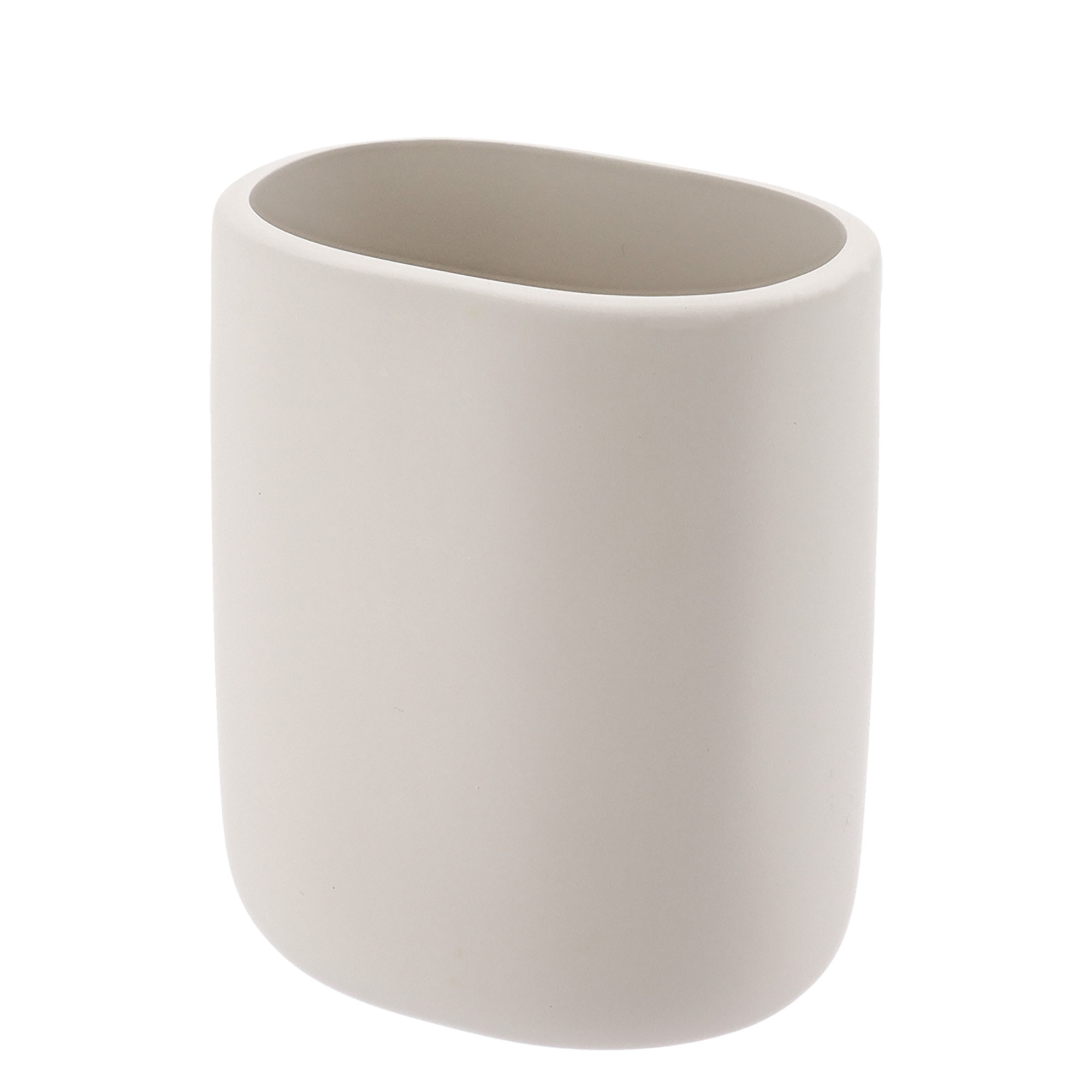 Beige polyresin bathroom tumbler on white background