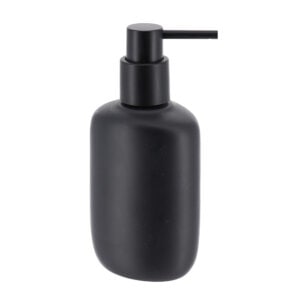 Black polyresin soap dispenser on white background