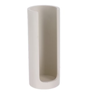 Beige cylindrical cotton pad holder on white background
