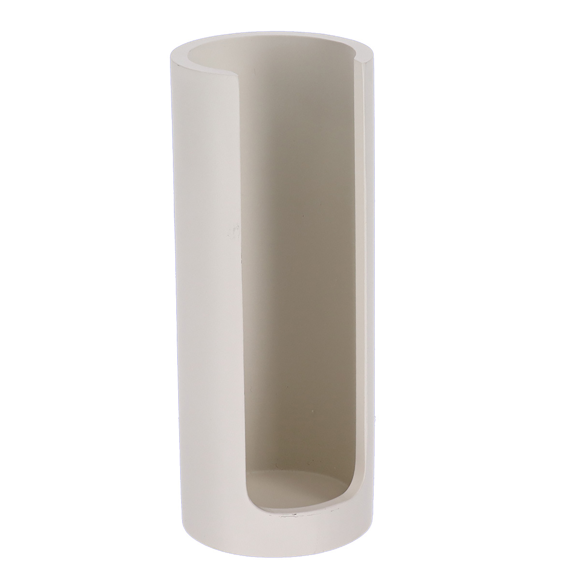 Beige cylindrical cotton pad holder on white background