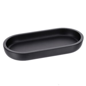 Black oval bathroom tray on white background