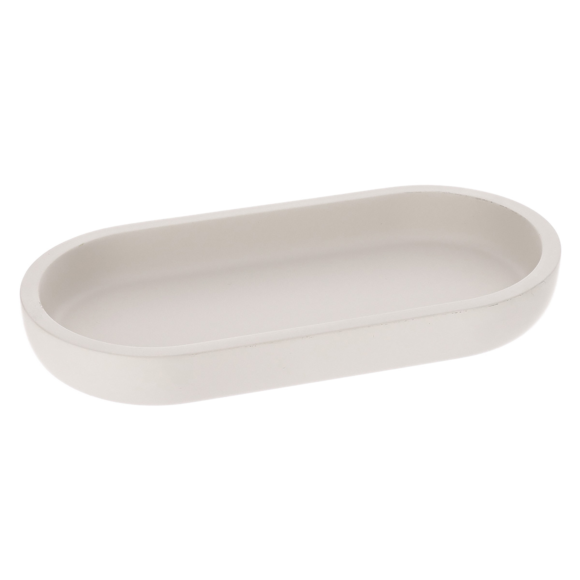 Beige oval bathroom tray on white background