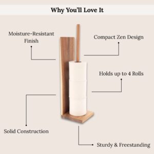 Acacia toilet paper holder with features showing 4-roll capacity