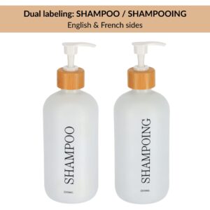 White shampoo bottle showing English and French dual labels