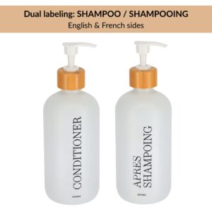 White conditioner bottle showing English and French dual labels