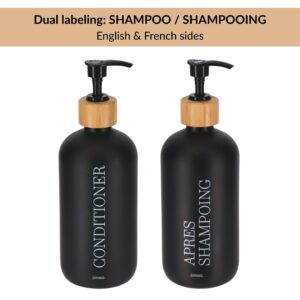 Black conditioner bottle showing English and French dual labels