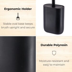 Close-up of black polyresin toilet brush holder