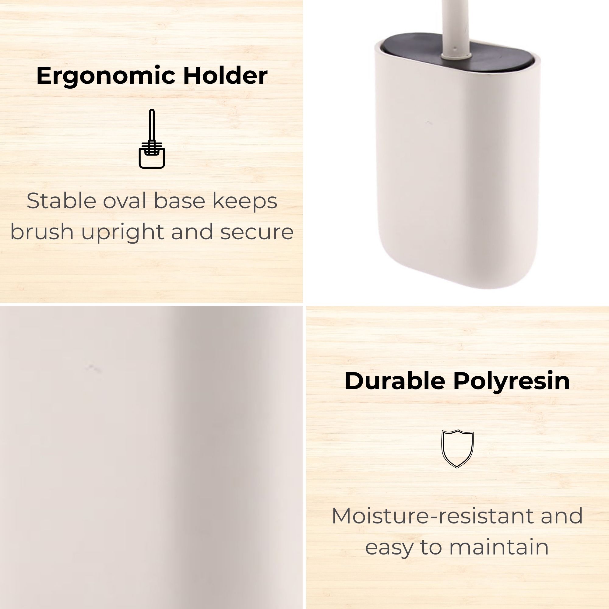 Close-up of beige polyresin toilet brush holder