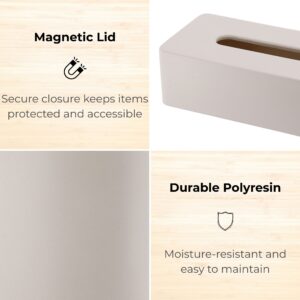 Close-up of beige tissue box holder with magnetic lid