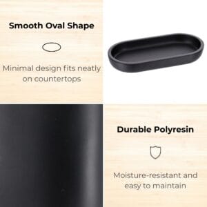 Close-up of black polyresin oval tray
