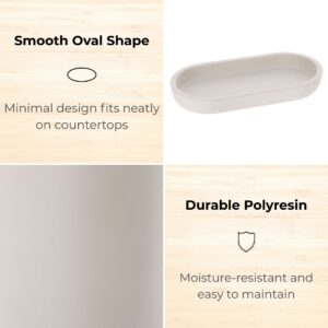 Close-up of beige polyresin oval tray