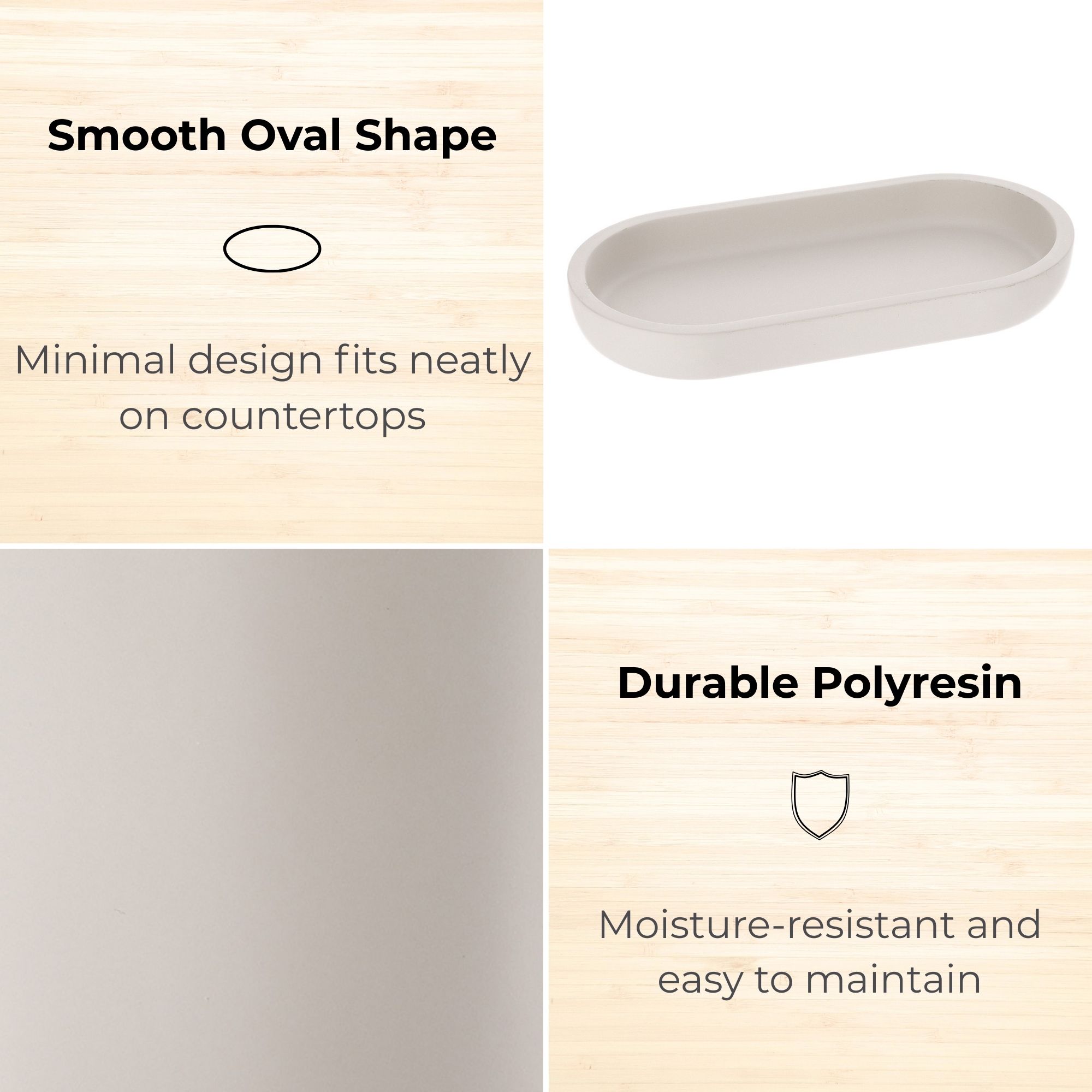 Close-up of beige polyresin oval tray