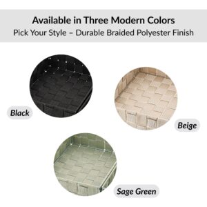 Black beige and sage green braided drawer organizer color options