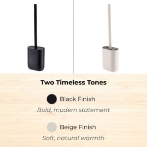 Black and beige toilet brush holders side by side