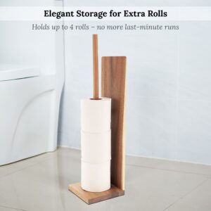 Acacia toilet paper holder storing up to four rolls