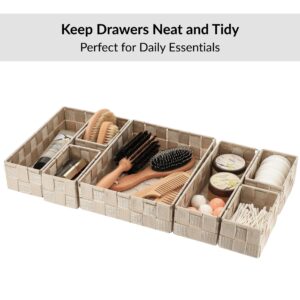 Beige drawer organizer set holding brushes cosmetics and essentials