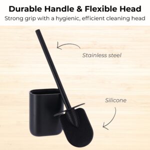 Black toilet brush with stainless steel handle and silicone head