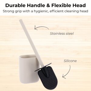 Beige toilet brush with stainless steel handle and silicone head