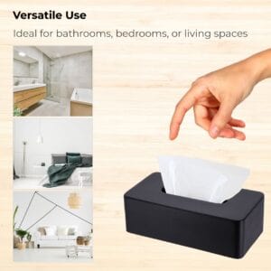 Black tissue box holder shown for bathroom bedroom living room