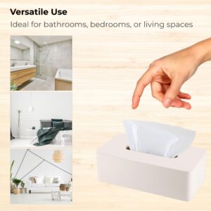 Beige tissue box holder shown for bathroom bedroom living room