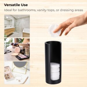 Black cotton pad holder shown for bathroom vanity dressing area
