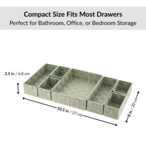 Sage green drawer organizer set with 10.5 x 8 x 2.5 inch dimensions