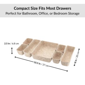Beige drawer organizer set with 10.5 x 8 x 2.5 inch dimensions