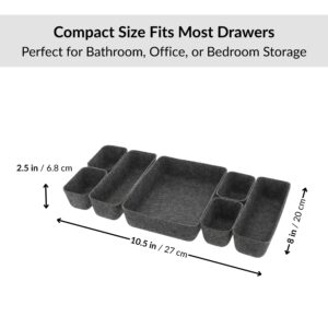 Gray drawer organizer set with 10.5 x 8 x 2.5 inch dimensions