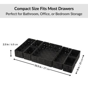 Black drawer organizer set with 10.5 x 8 x 2.5 inch dimensions
