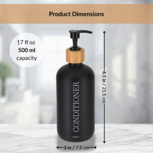 Black conditioner bottle with product dimensions and capacity