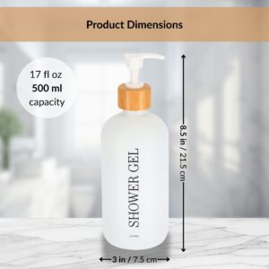 White shower gel bottle with product dimensions and capacity