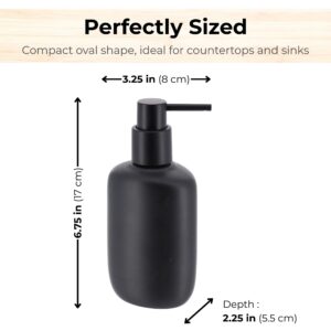 Black oval soap dispenser with size dimensions